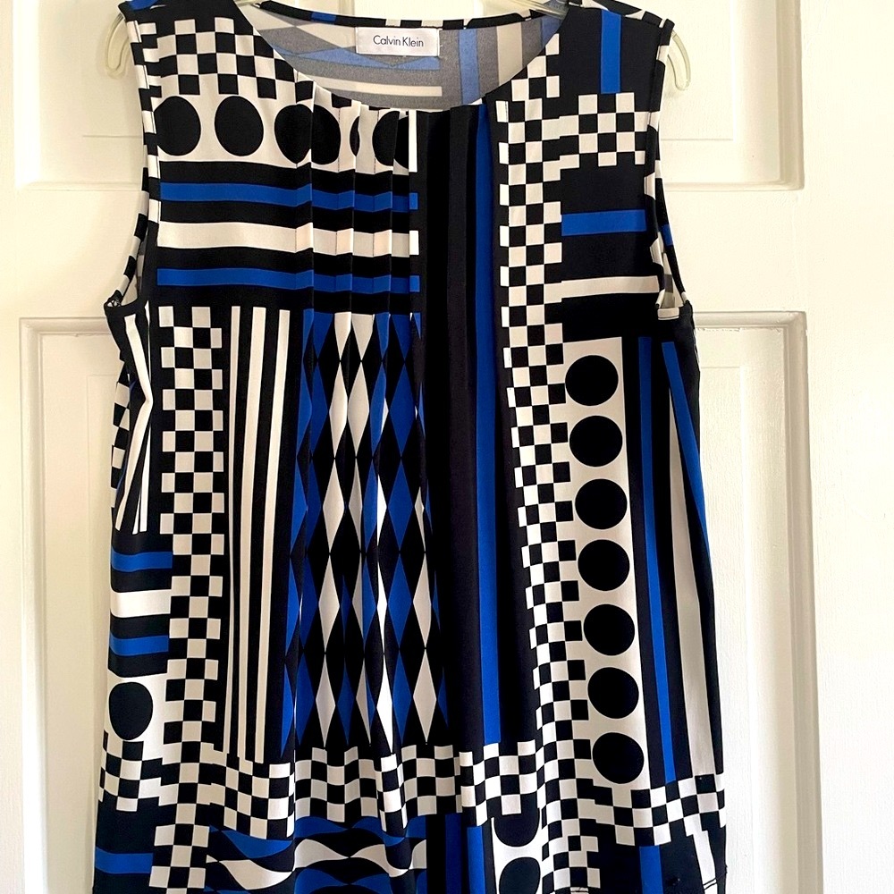 Calvin Klein Black and Blue Geometric Tank Top Size S.